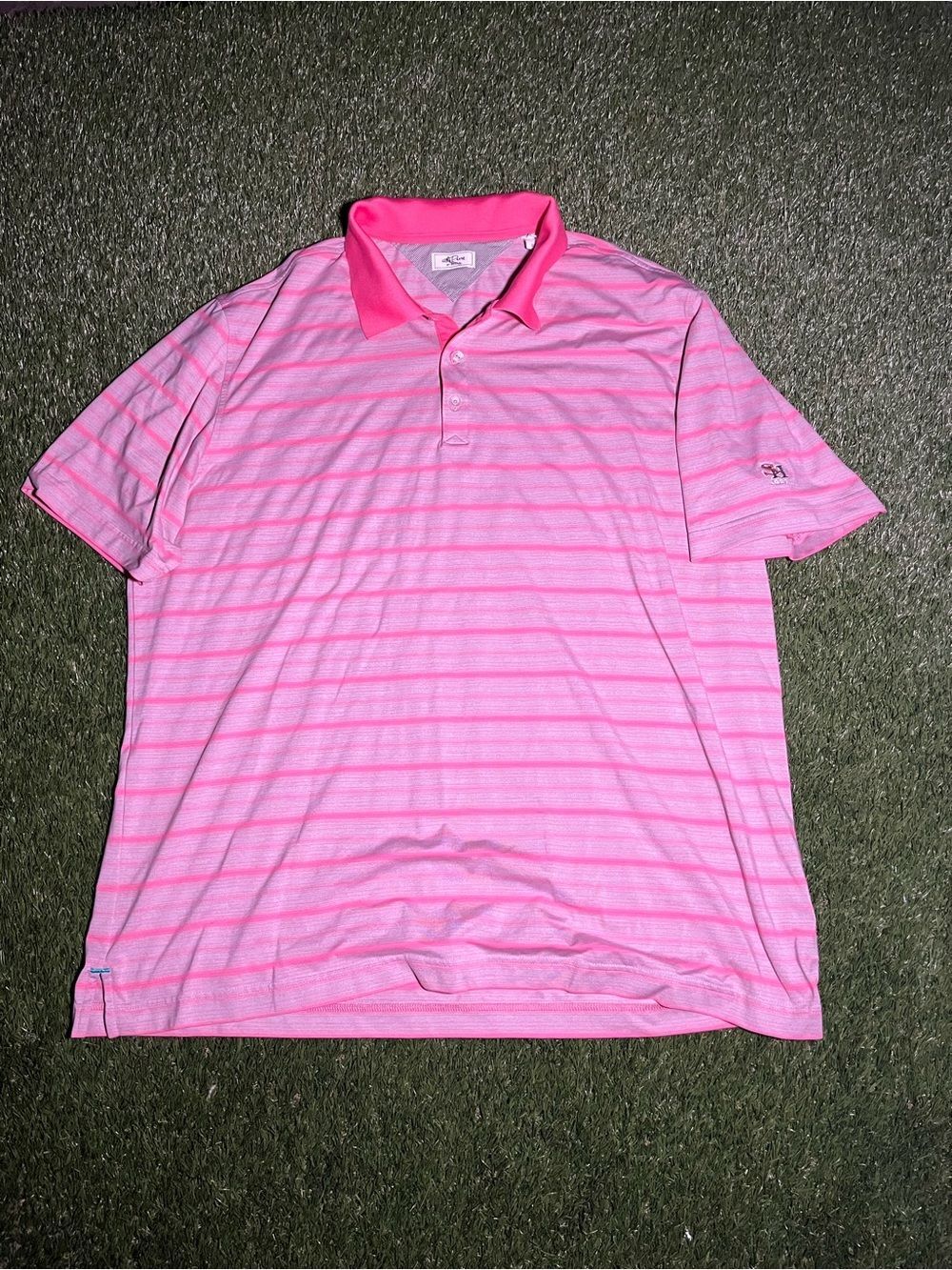Men's XL AdiPure by Adidas Pink Striped Polo Shirt